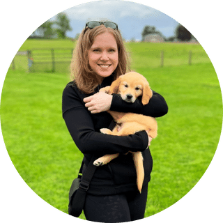 Josie Smith and her Golden Retriever Puppy